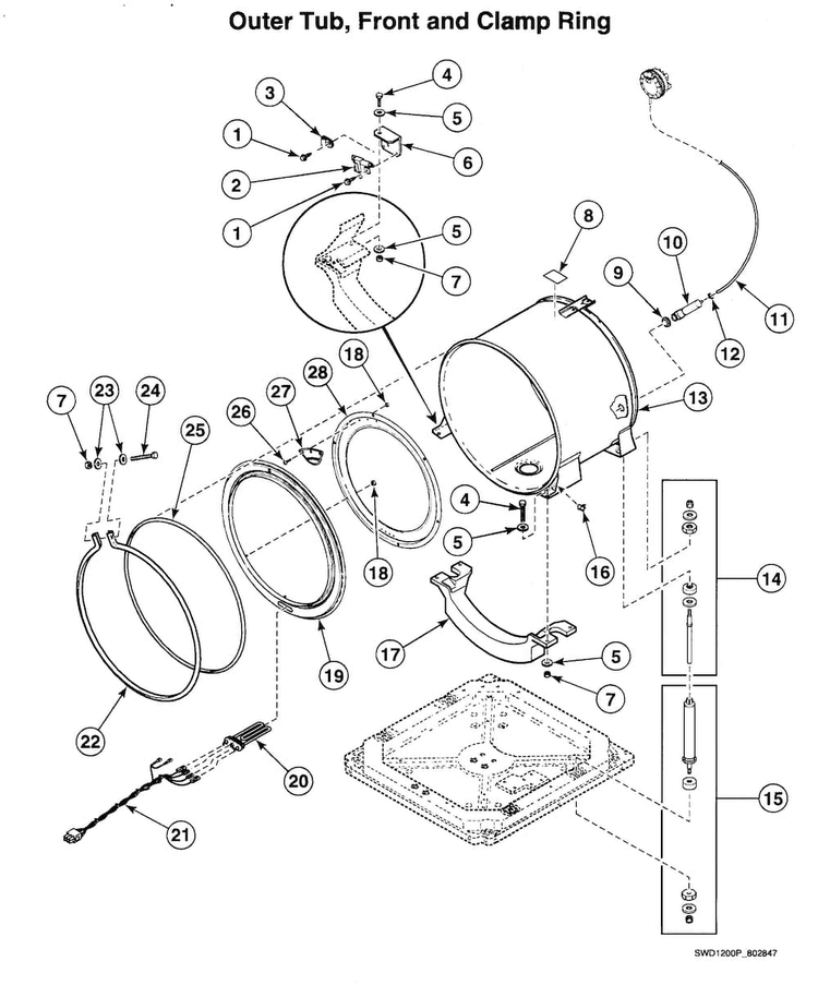Tub Assy Diagram and Parts List for LTSA9AQN3000  Speed Queen Washer Dryer Combo