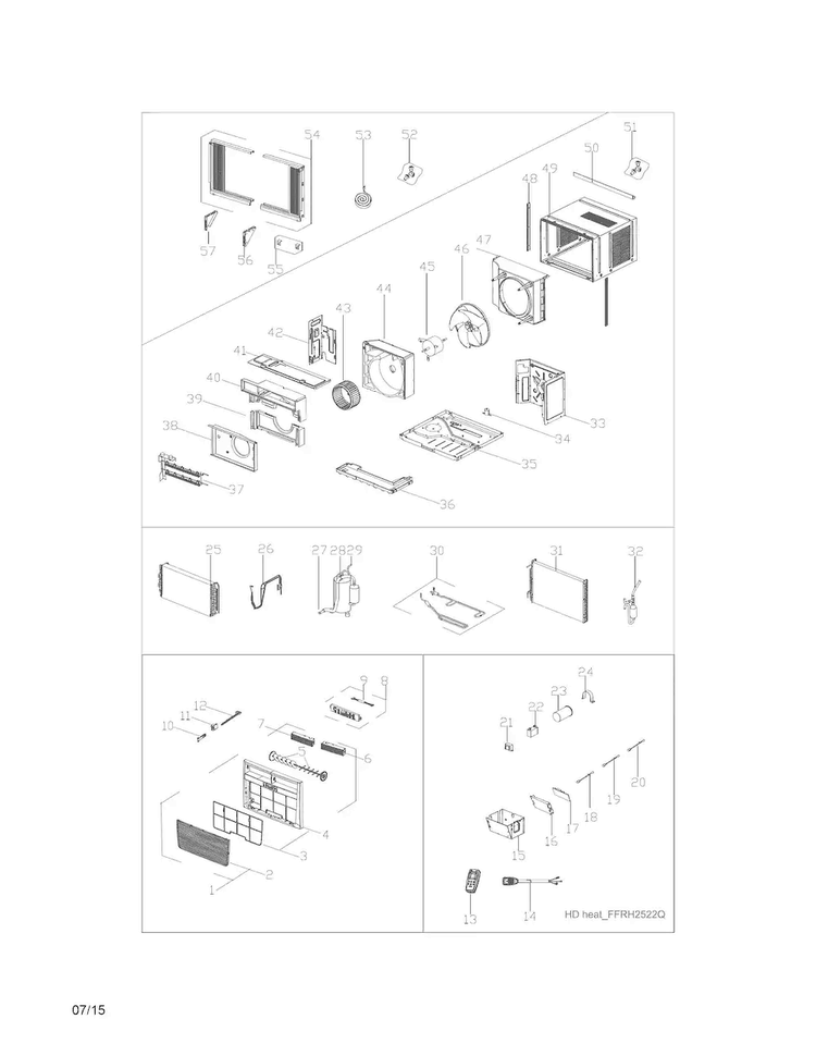 Recommended Spare Parts Diagram and Parts List for CAH25ECR20  Crosley Air Conditioner