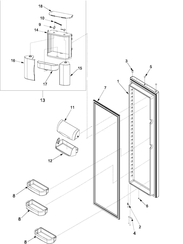Refrigerator Door Diagram and Parts List for ARS2661BC-PARS2661BB0  Amana Refrigerator