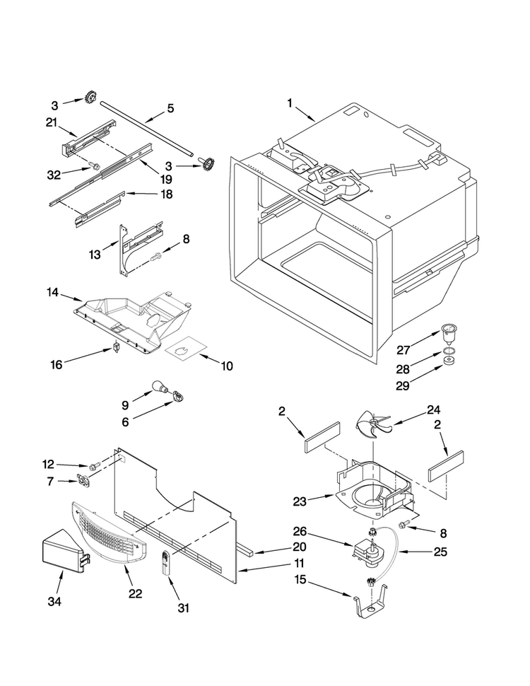 Freezer Liner Parts Diagram and Parts List for MBL2556KES5  Maytag Refrigerator