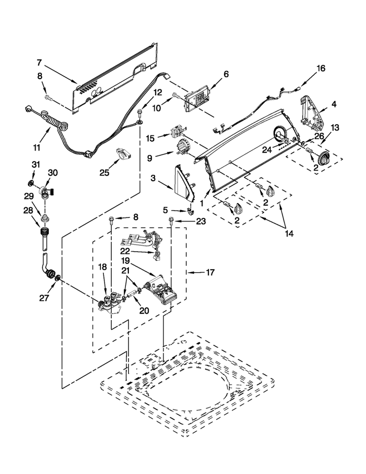 Controls And Water Inlet Parts Diagram and Parts List for 4GNTW4400YQ0  Amana Washer