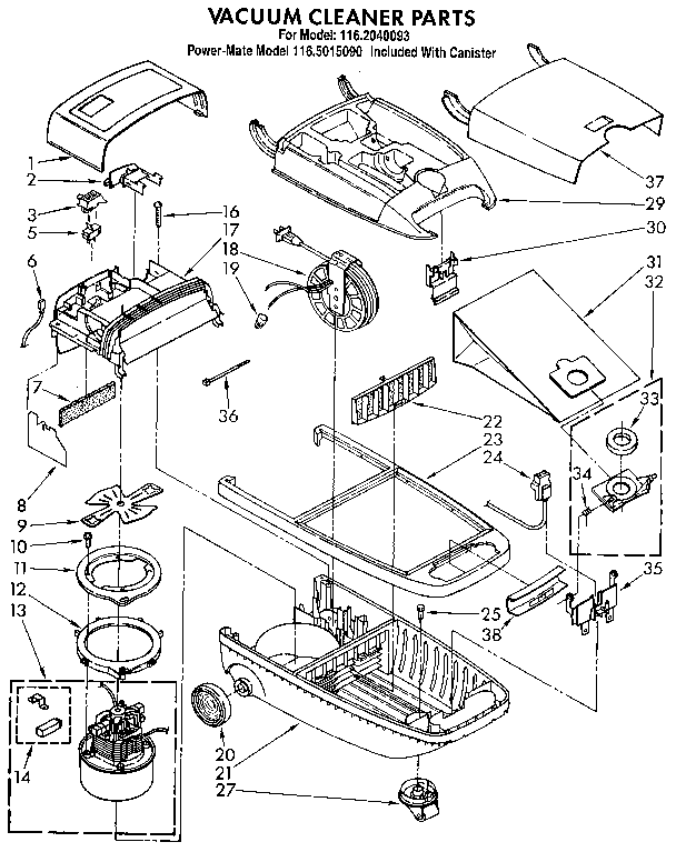 Vacuum Cleaner Diagram and Parts List for 1162040093  Kenmore Canister Vacuum
