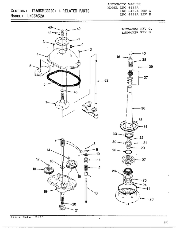 Transmission Diagram and Parts List for 6432A  Norge Washer
