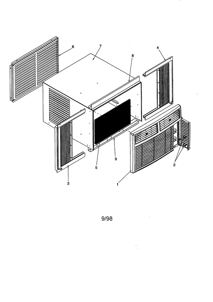 Outer Case Assembly Diagram and Parts List for RC10190A1D PRC10190A1DD Amana Air Conditioner