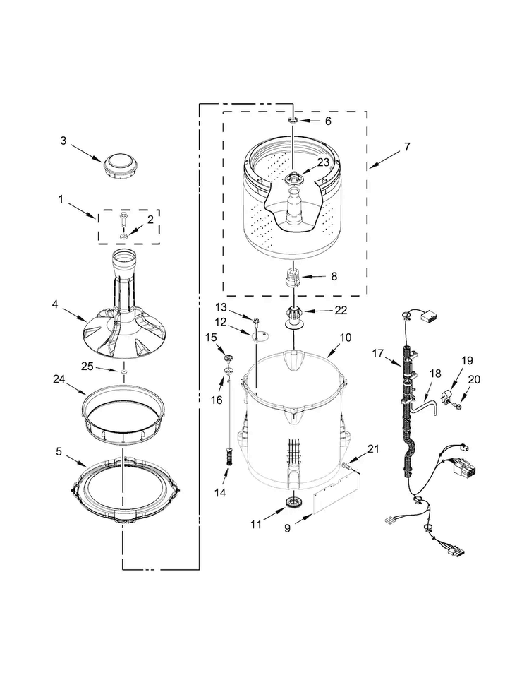 Basket And Tub Parts Diagram and Parts List for MVW18PDAWW0  Maytag Washer