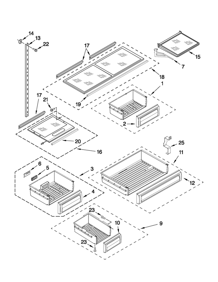 Shelf Parts Diagram and Parts List for JF42SSFXDA00  Jenn-Air Refrigerator
