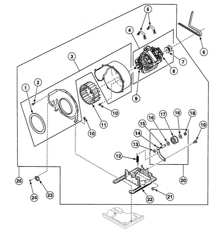 Motor Assy Diagram and Parts List for SDG109WF99L6  Speed Queen Dryer
