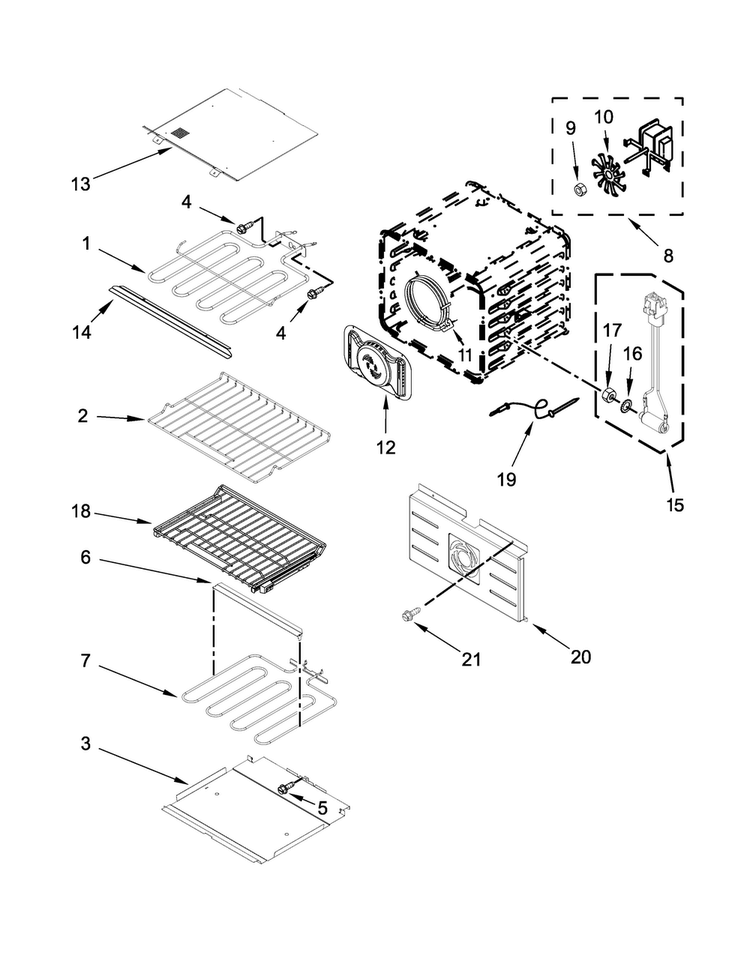 Internal Oven Parts Diagram and Parts List for JJW2427DS00  Jenn-Air Wall Oven