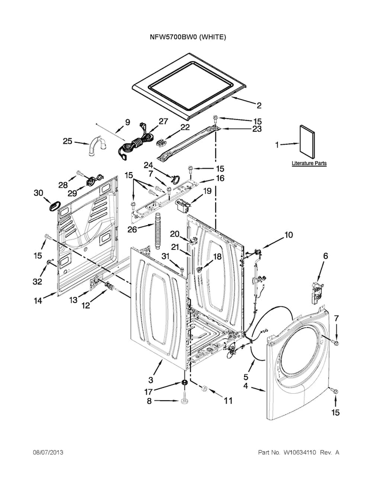 Top And Cabinet Parts Diagram and Parts List for NFW5700BW0  Amana Washer
