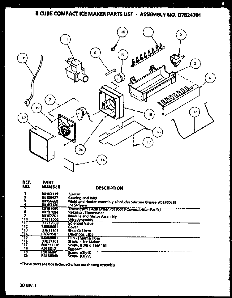 Icemaker Diagram and Parts List for 85161W-P1117111WW  Amana Refrigerator