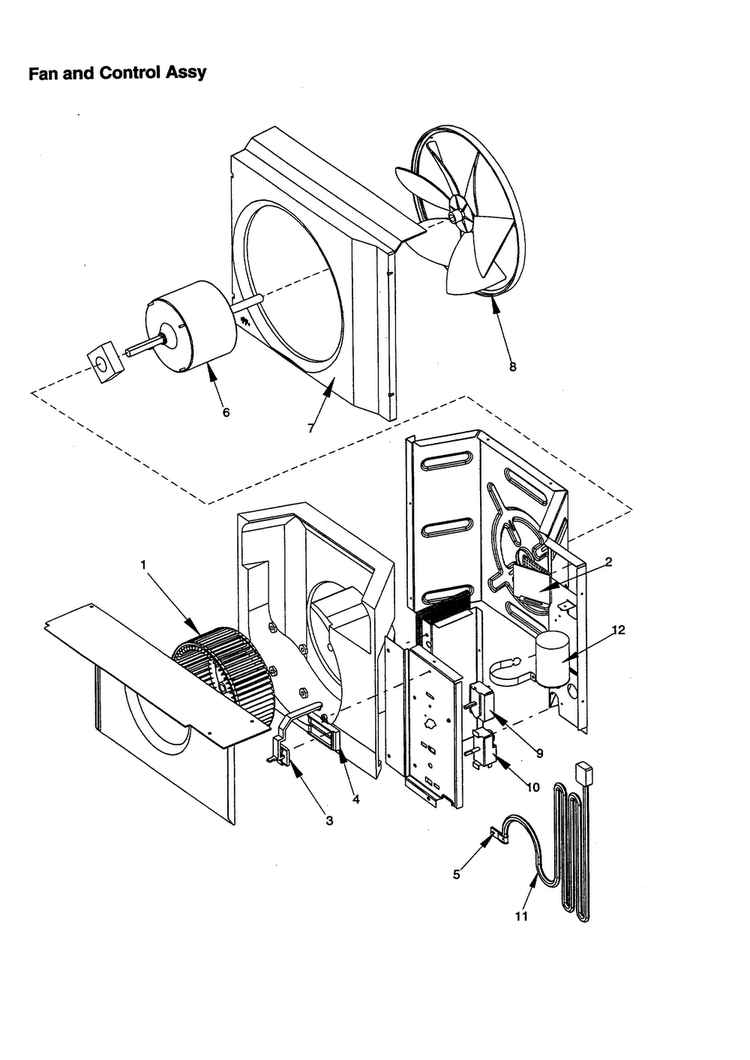Fan And Control Assembly Diagram and Parts List for RC04880A1D PRC04880A1DB Amana Air Conditioner
