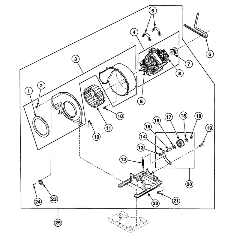 Motor Assy Diagram and Parts List for SSE907WF1500  Speed Queen Dryer