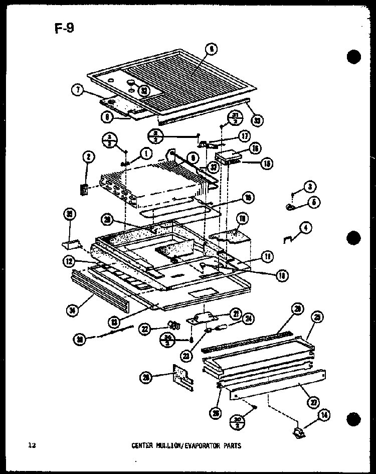 Center Mullion/evaporator Parts Diagram and Parts List for TM14G-1-L-P75658-13WL  Amana Refrigerator