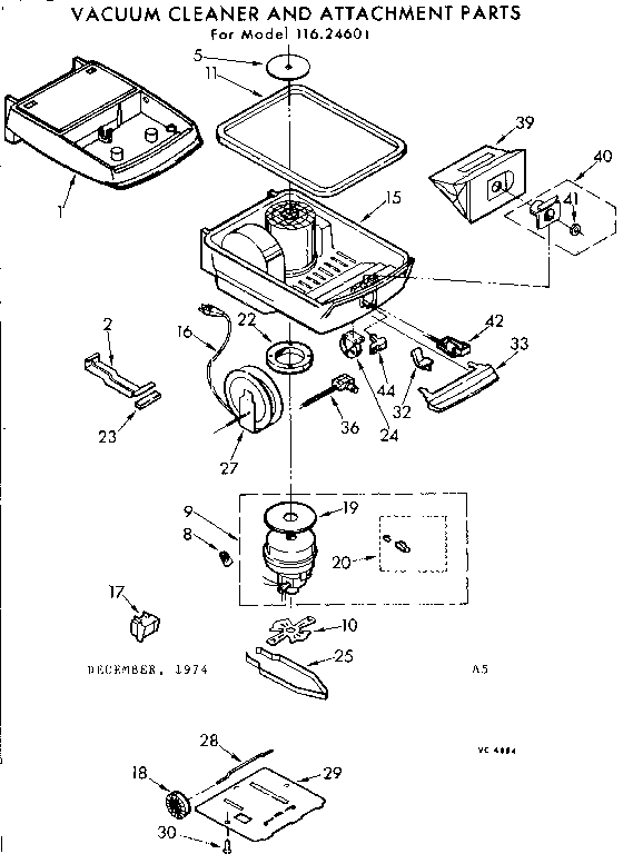 Vacuum Cleaner And Attachment Parts Diagram and Parts List for 11624601  Kenmore Canister Vacuum