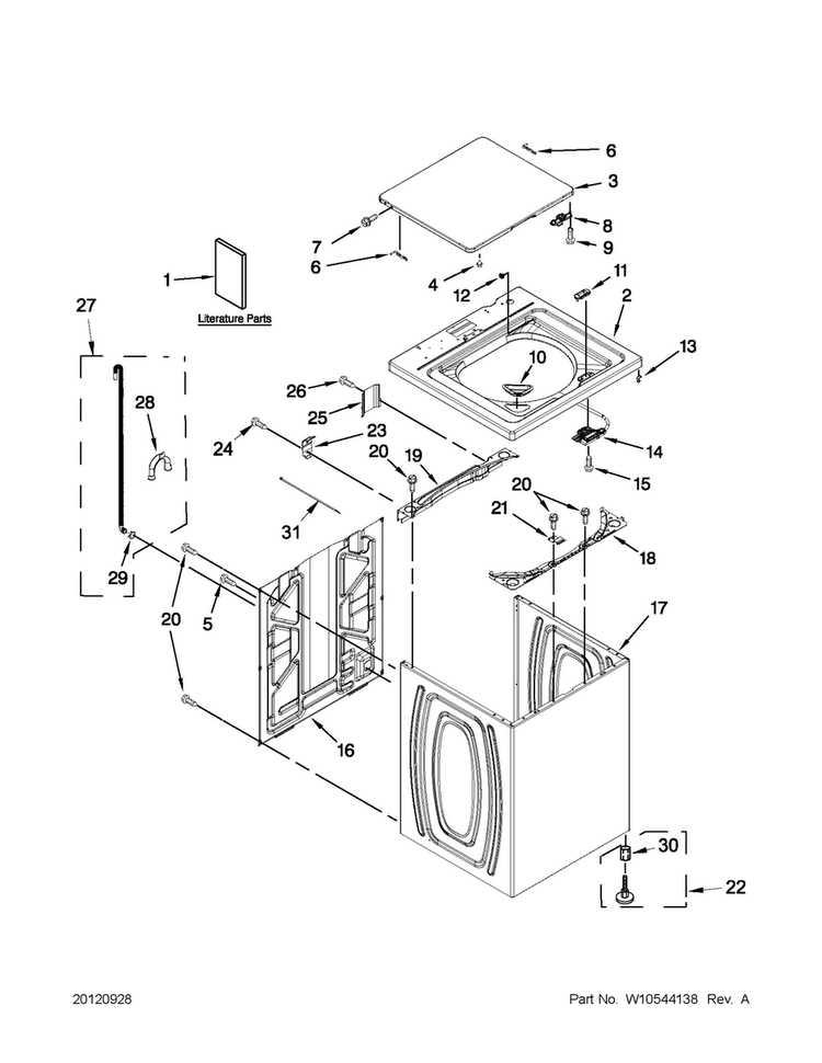 Top And Cabinet Parts Diagram and Parts List for CAW9444XQ4  Crosley Washer