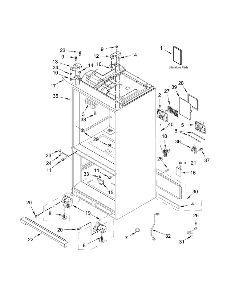 Cabinet Parts Diagram and Parts List for JFX2897DRP02  Jenn-Air Refrigerator