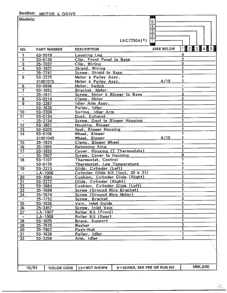 Motor And Drive Page 2 Diagram and Parts List for 7750A  Norge Dryer