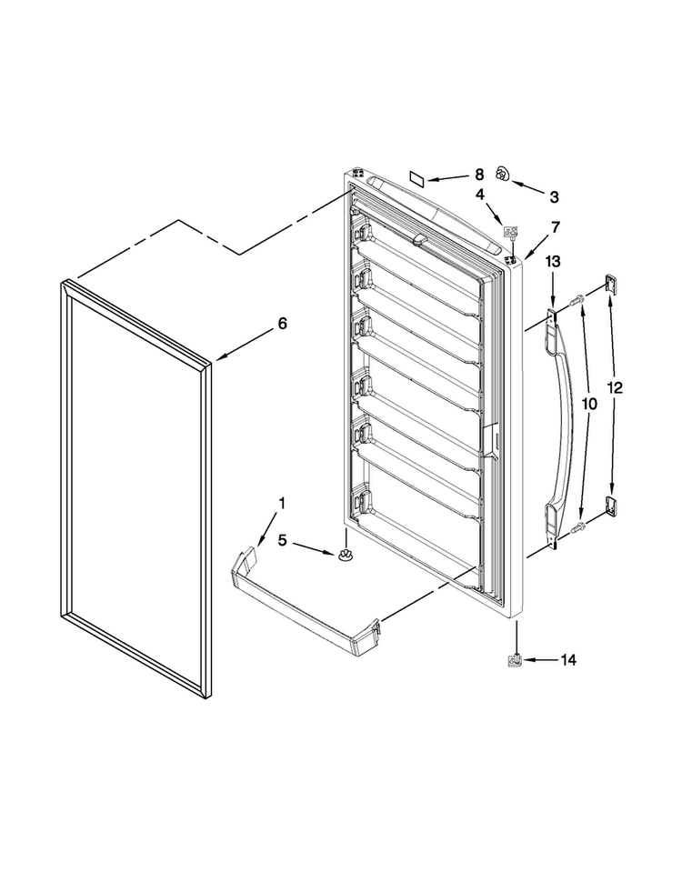 Door Parts Diagram and Parts List for MQF2056TEW02  Maytag Freezer