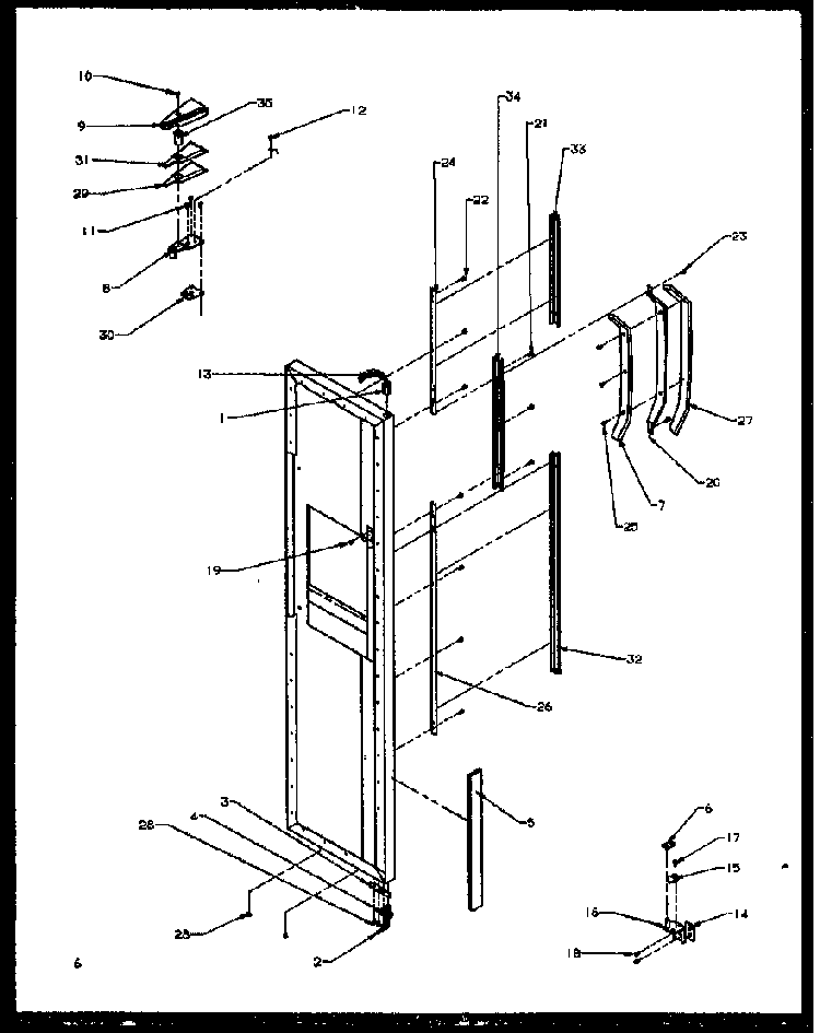Freezer Door Hinge And Trim Parts Diagram and Parts List for SXD22NW-P1162405WW  Amana Refrigerator