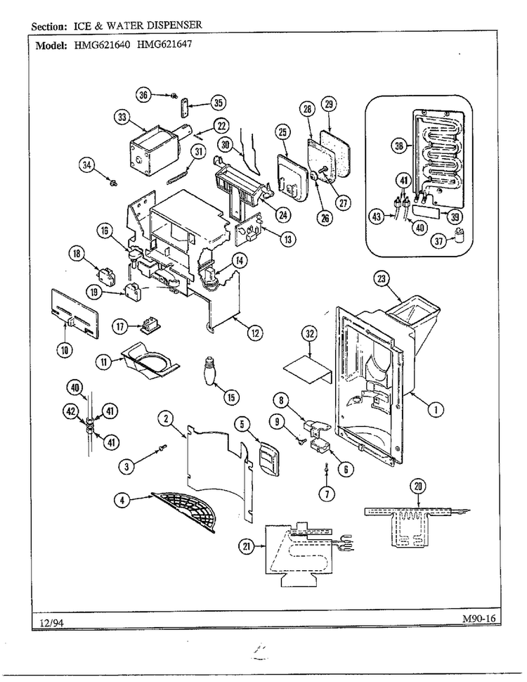 Ice And Water Dispenser Diagram and Parts List for 621640  Admiral Refrigerator