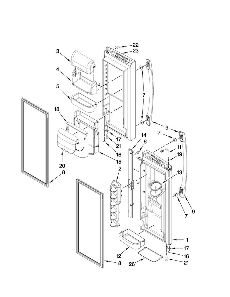 Refrigerator Door Parts Diagram and Parts List for AFI2538AEB5  Amana Refrigerator