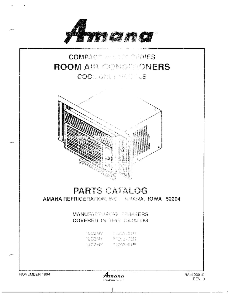 Room Air Conditioners/front Cover Diagram and Parts List for 5792  Amana Air Conditioner