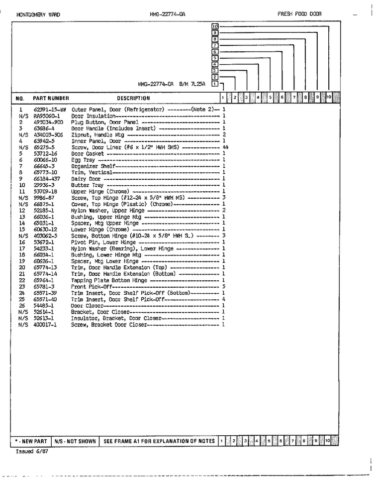 Fresh Food Door Page 2 Diagram and Parts List for 22774A  Admiral Refrigerator
