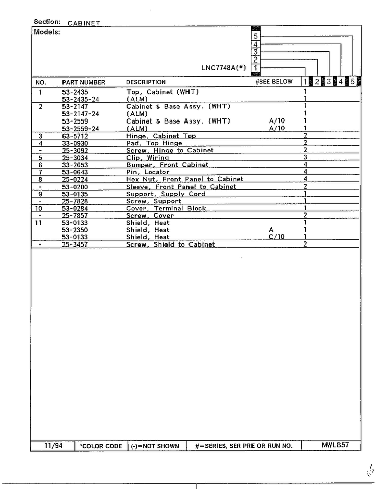 Cabinet Page 2 Diagram and Parts List for 7748A  Norge Dryer