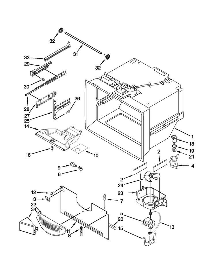 Freezer Liner Parts Diagram and Parts List for MFF2558VEB8  Maytag Refrigerator