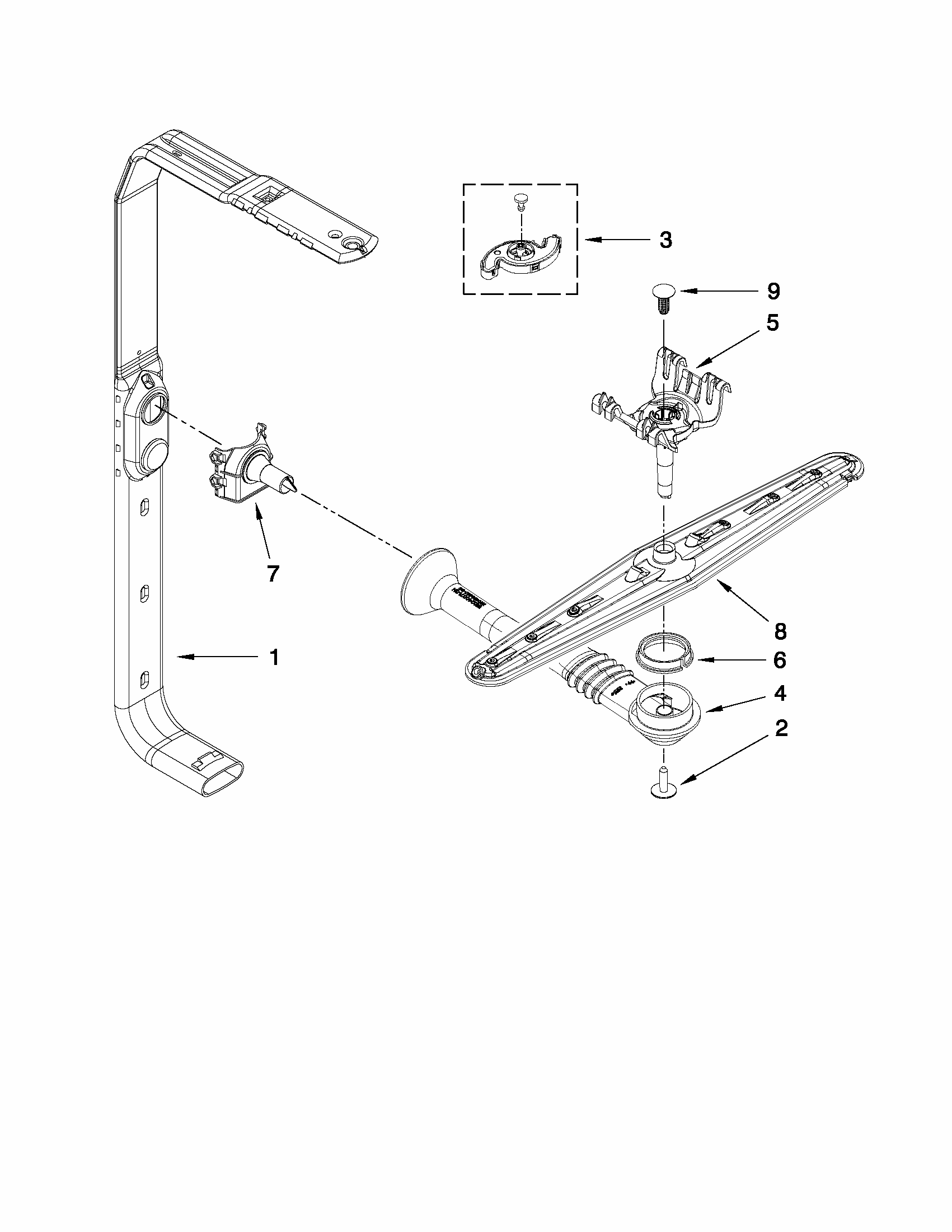 Upper Wash And Rinse Parts Diagram and Parts List for MDBH949AWB3  Maytag Dishwasher