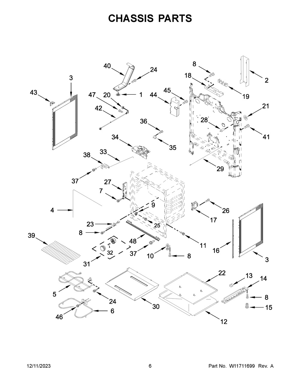 Chassis Parts Diagram and Parts List for YMER6600FB6  Maytag Range