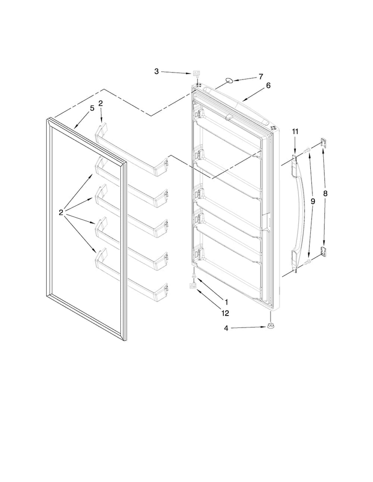 Door Parts Diagram and Parts List for MQF1656TEW02  Maytag Freezer