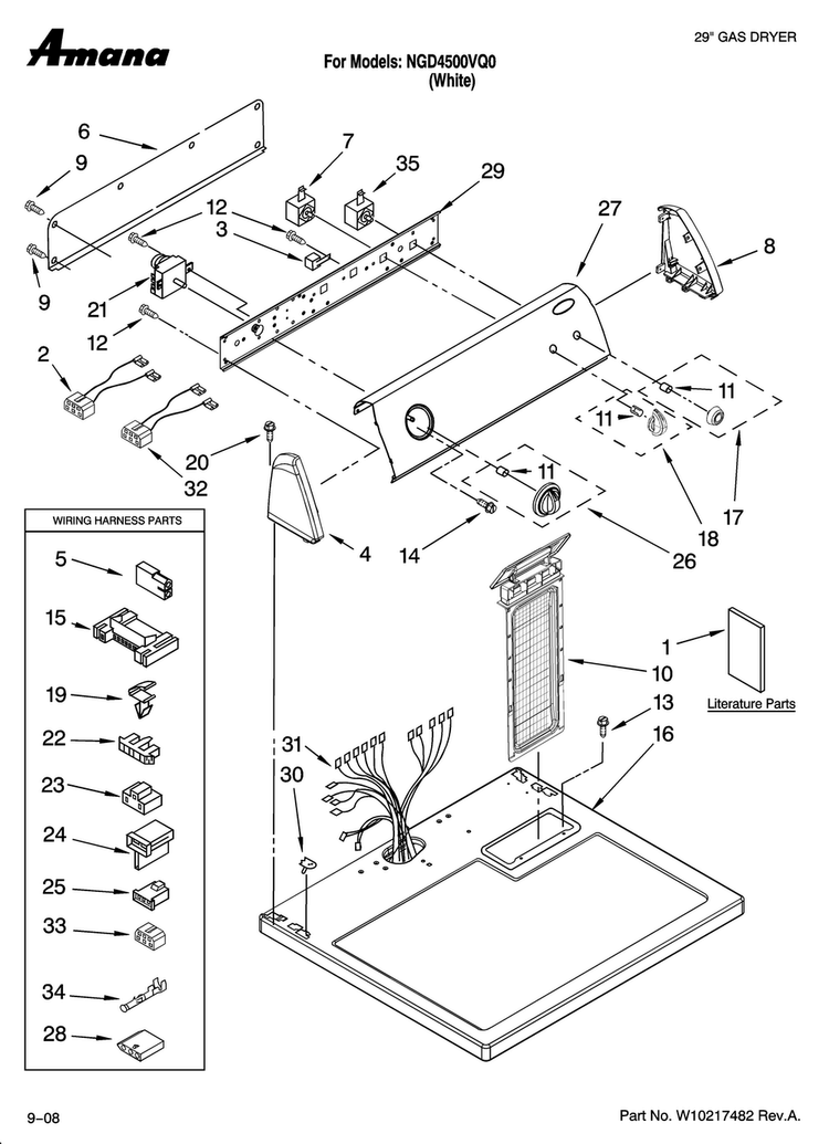 Top And Console Parts Diagram and Parts List for NGD4500VQ0  Amana Dryer