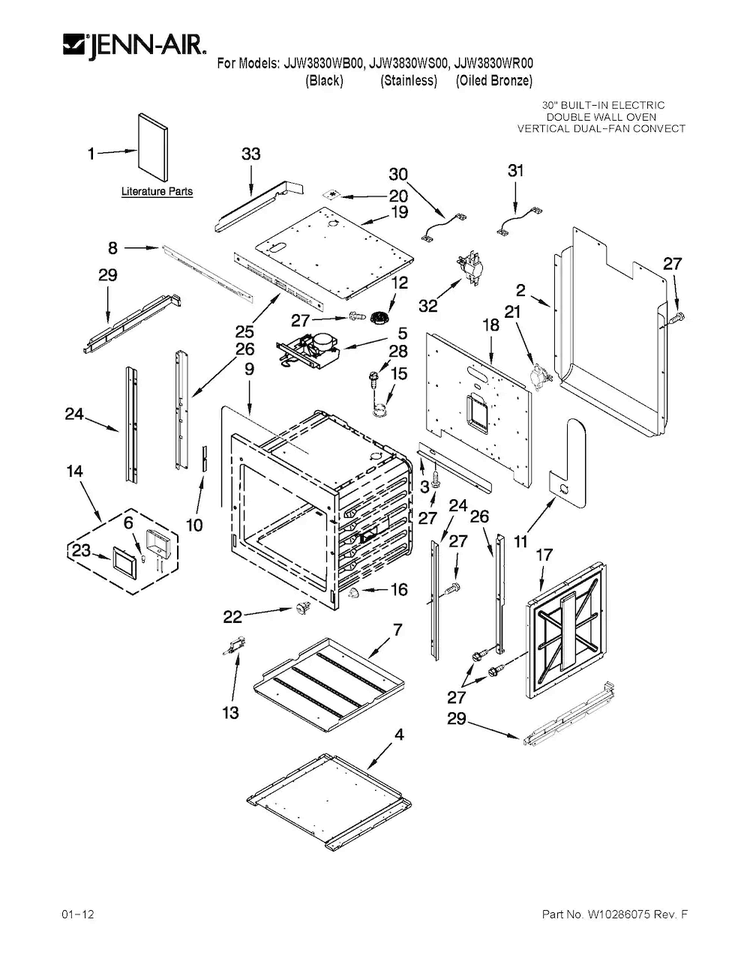 Upper Oven Parts Diagram and Parts List for JJW3830WB00  Jenn-Air Wall Oven