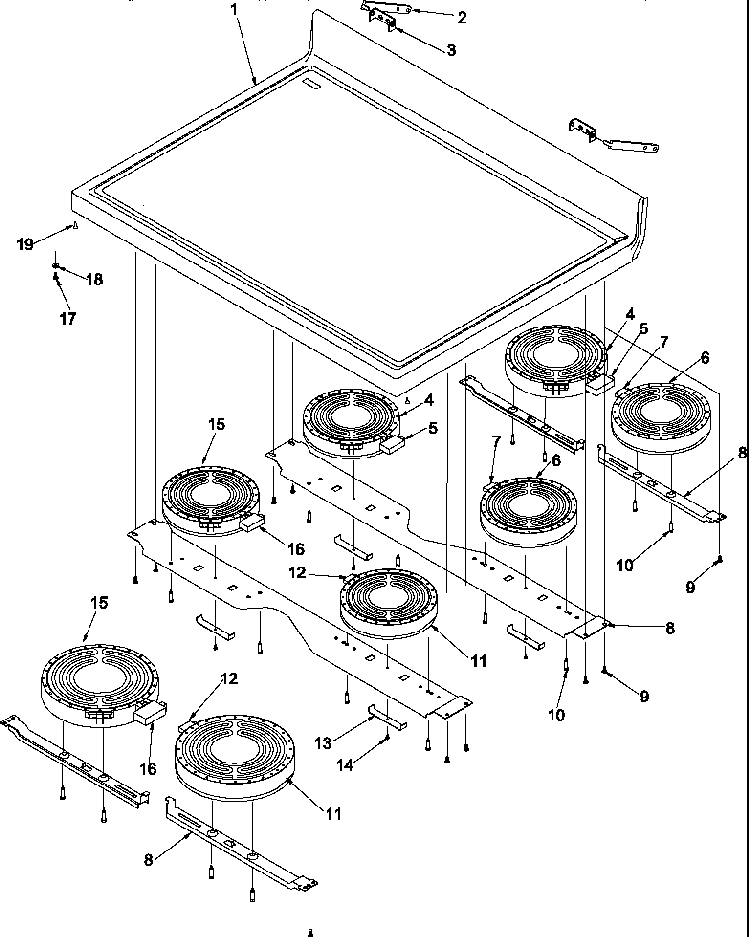 Main Top Diagram and Parts List for ARH6710E-P1143419NE  Amana Range