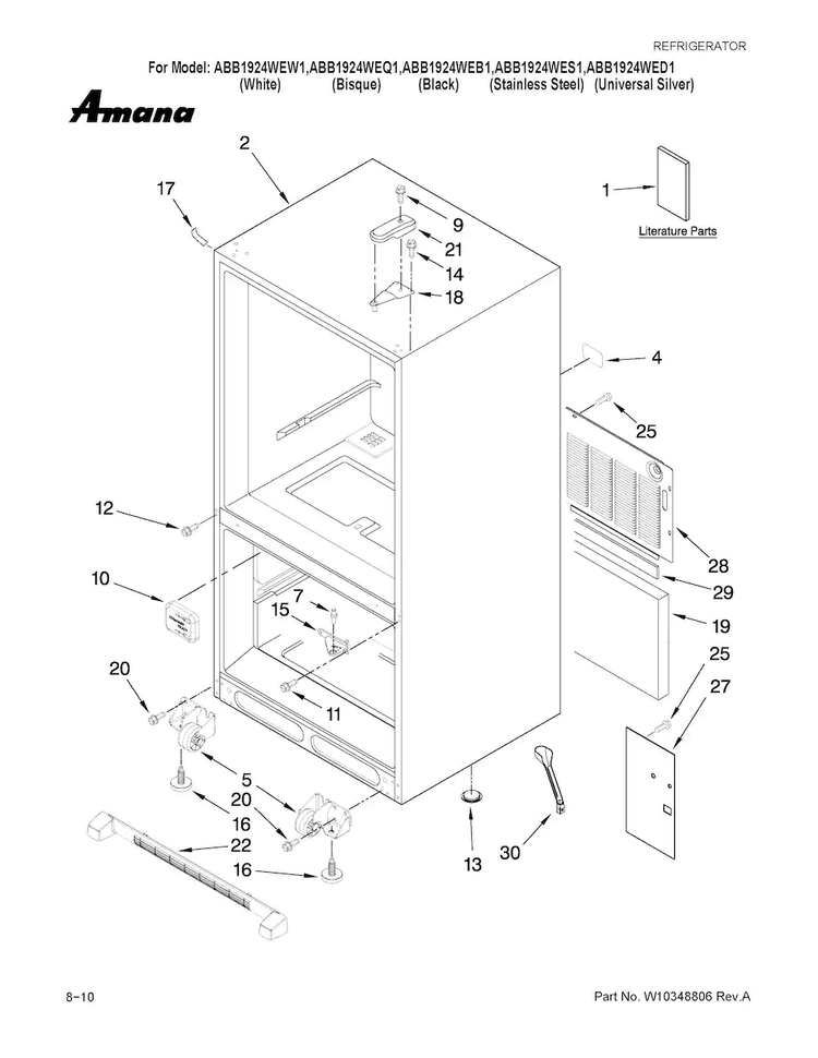 Cabinet Parts Diagram and Parts List for ABB1924WEB1  Amana Refrigerator