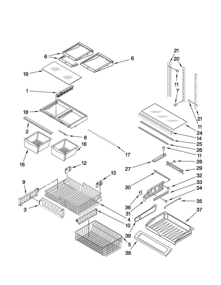 Shelf Parts Diagram and Parts List for AFB2234WES2  Amana Refrigerator