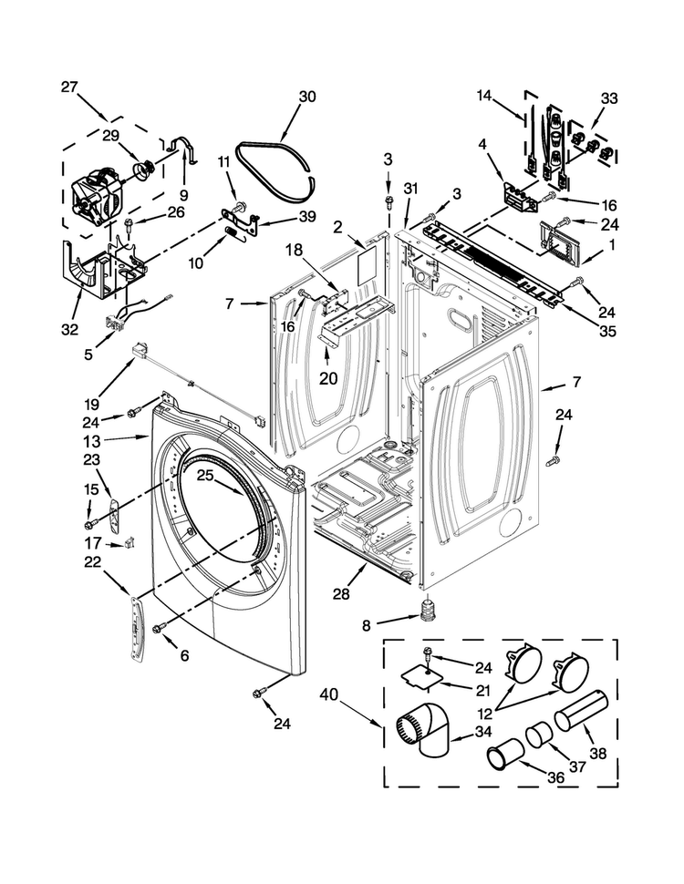 Cabinet Parts Diagram and Parts List for NED5800DW0  Amana Dryer