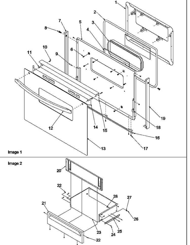 Oven Door And Storage Diagram and Parts List for ART6002L-P1143497NL  Amana Range