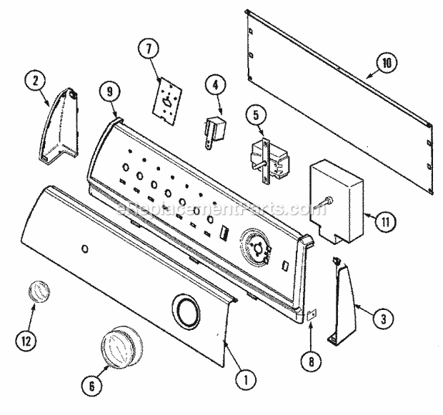 CONTROL PANEL Diagram and Parts List for PYE2300AYW  Maytag Dryer