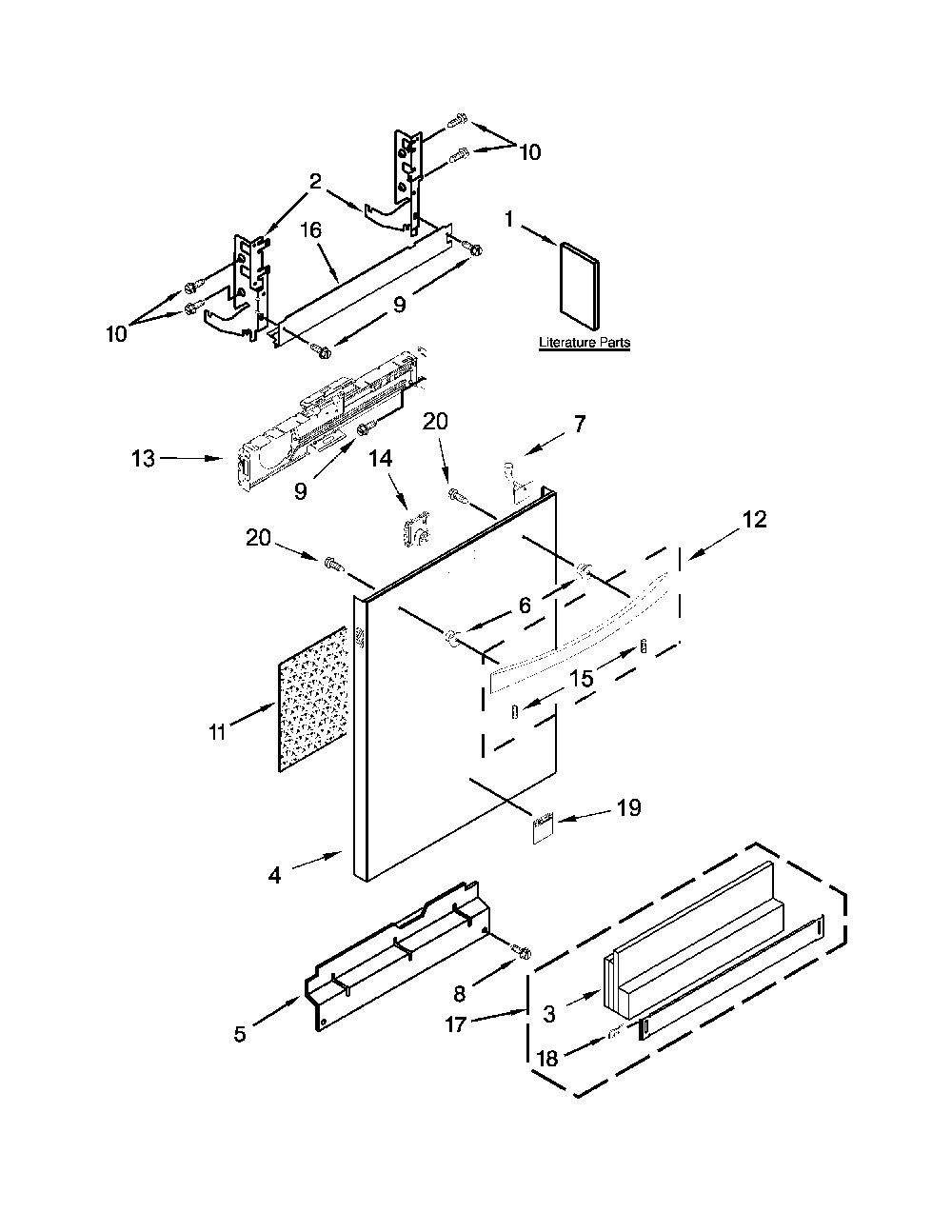 Door Panel Parts Diagram and Parts List for 66514812N610  Kenmore Dishwasher
