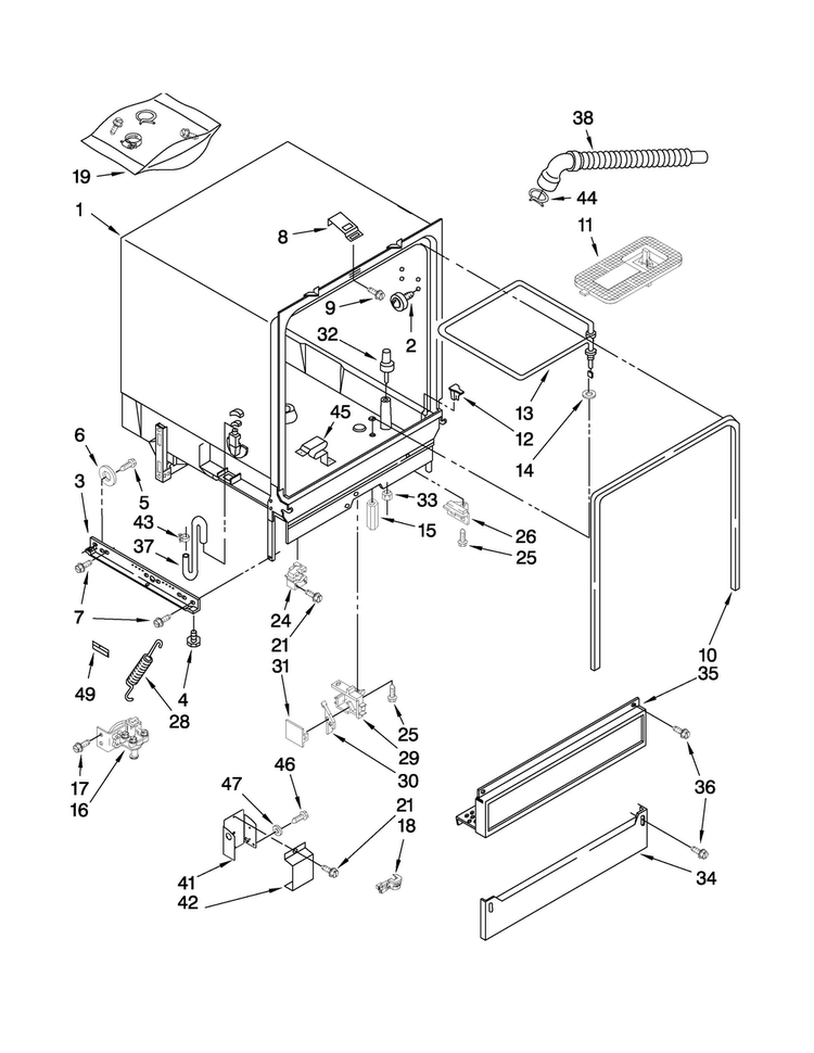 Tub Assembly Parts Diagram and Parts List for CDB4000XB0  Magic Chef Dishwasher
