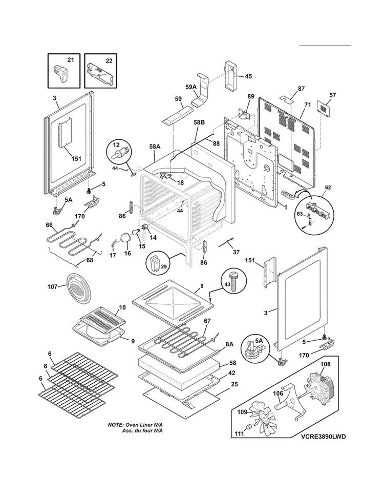 Body Diagram and Parts List for CRE3890LWG  Crosley Range