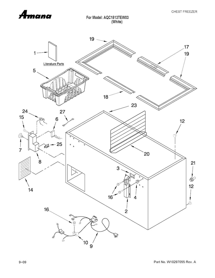 Cabinet Parts Diagram and Parts List for AQC1513TEW03  Amana Freezer