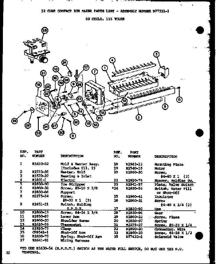 12 Cube Compact Ice Maker Diagram and Parts List for SRI19GL-P7745504WL  Amana Refrigerator