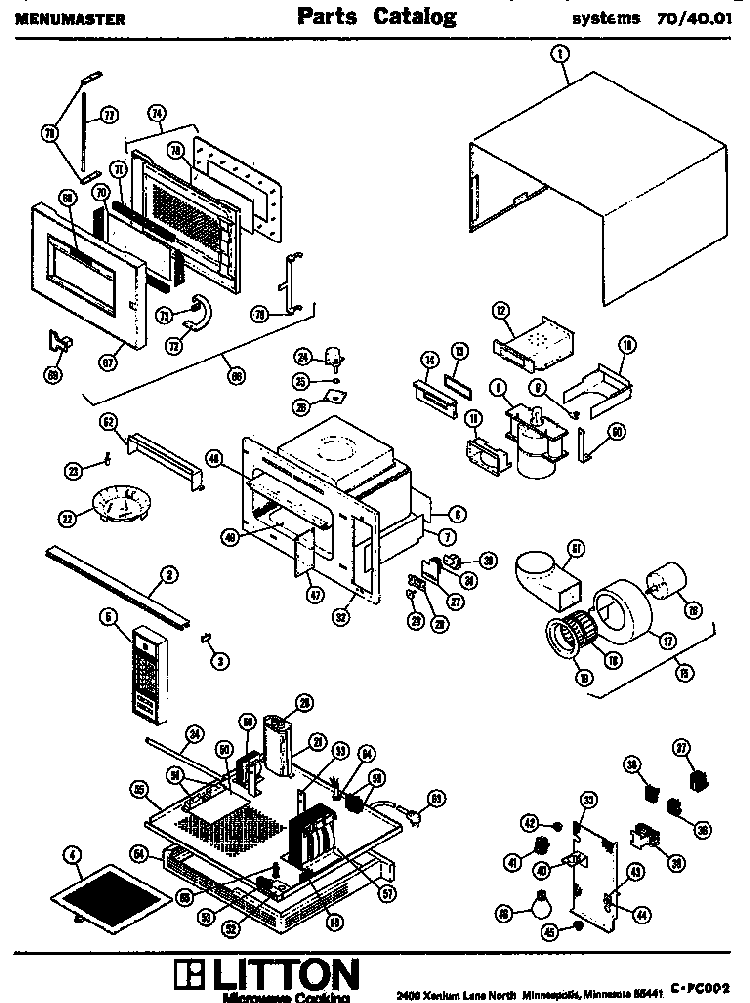 Section 1 Diagram and Parts List for 70 4001 Amana Microwave