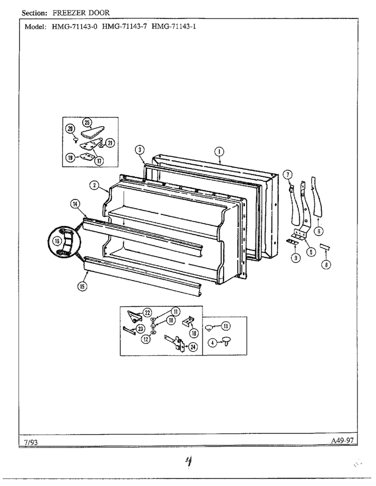 Freezer Door Diagram and Parts List for 71143-0A  Admiral Refrigerator