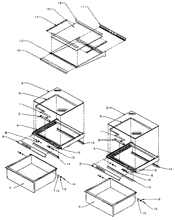 Refrigerator Shelving And Drawers Diagram and Parts List for SX22N-P1162703W  Amana Refrigerator