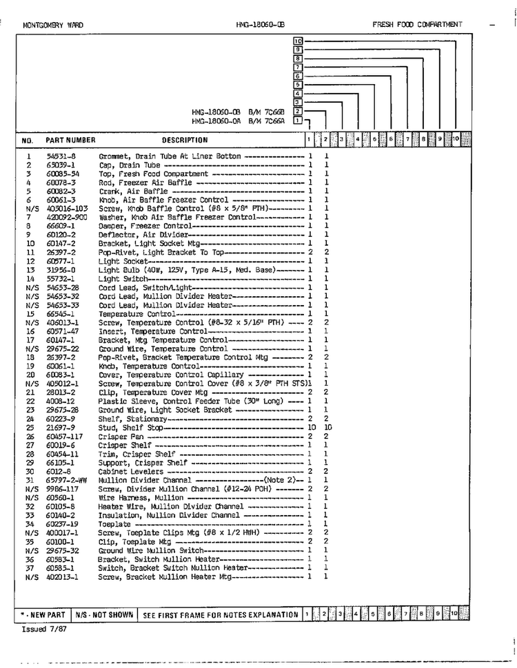 Fresh Food Compartment Page 2 Diagram and Parts List for 18060A  Admiral Refrigerator