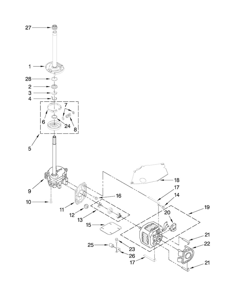 Brake, Clutch, Gearcase, Motor And Pump Parts Diagram and Parts List for MAT14PRAWW0  Maytag Washer